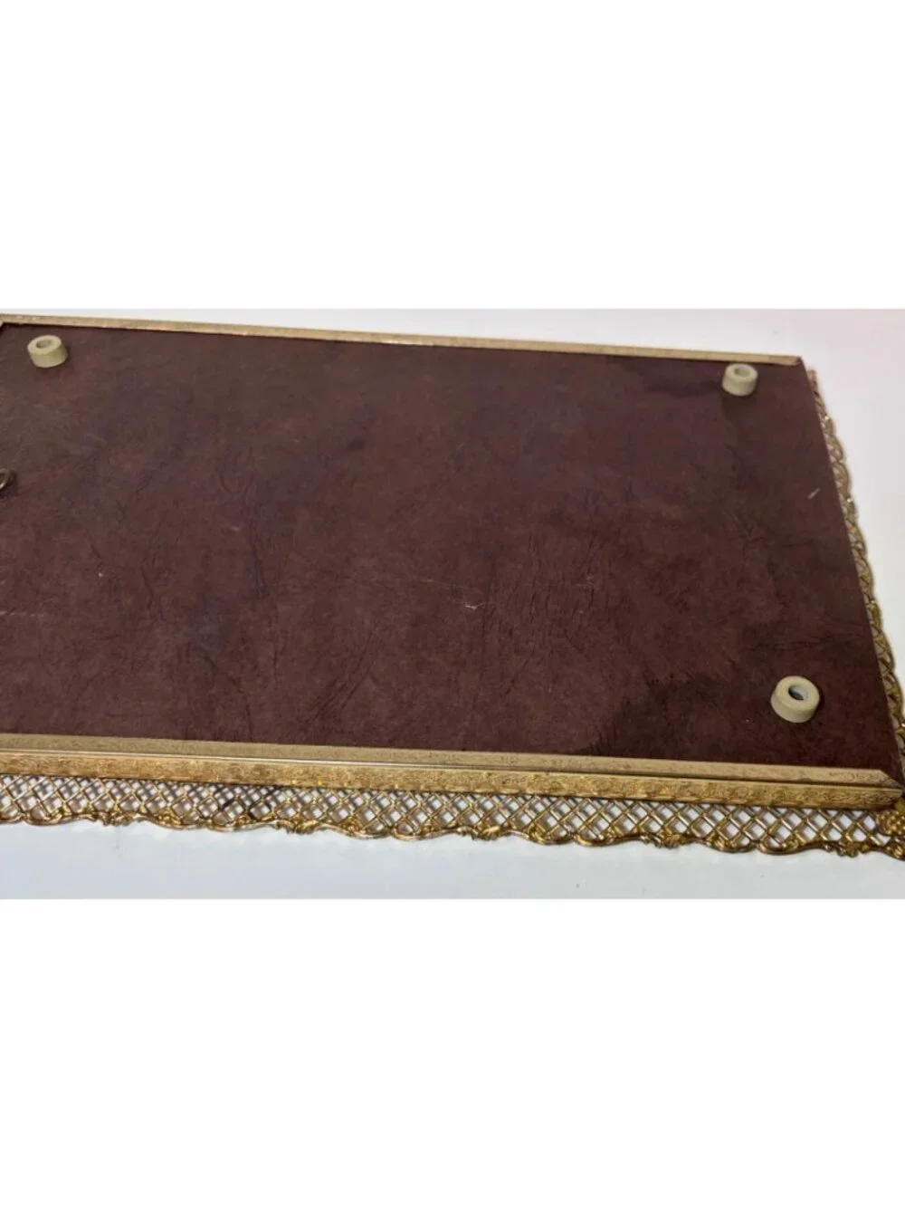 Vintage Gold Filigree Vanity Tray Mirror Rectangular 14